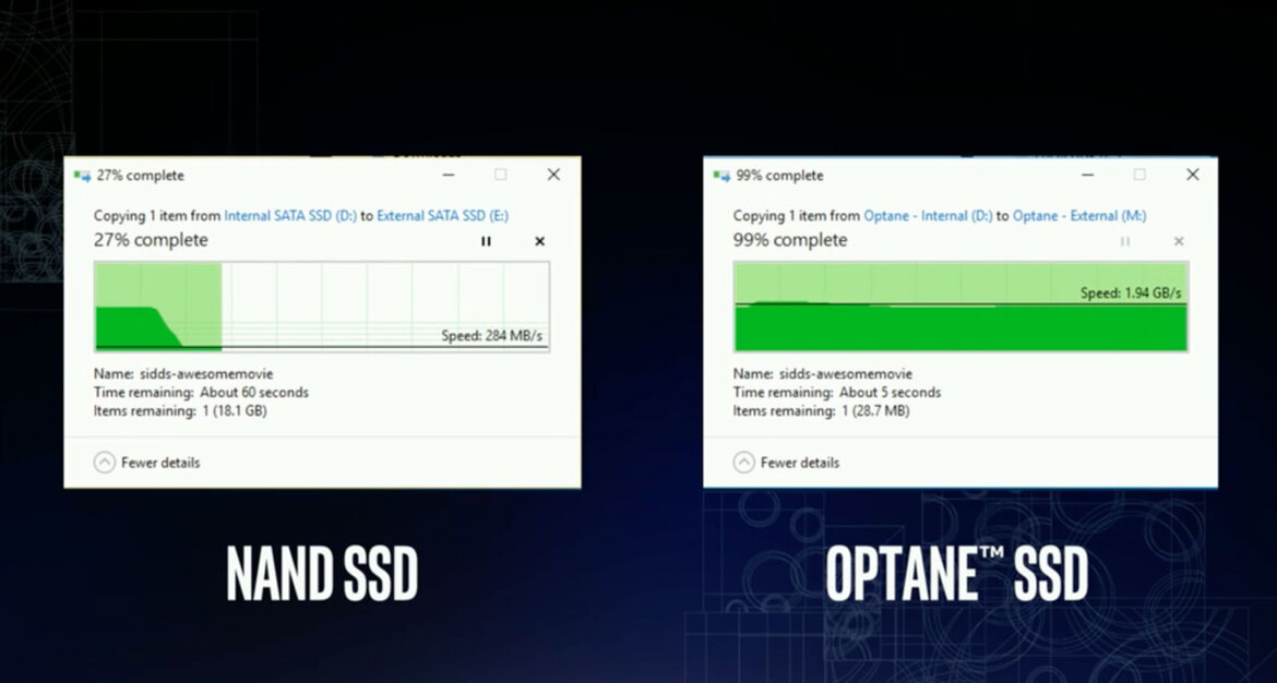 Intel Demos Blinding Speed In 3D XPoint Memory Optane SSD Demo, Transfers 25GB Of Video In 15 Seconds